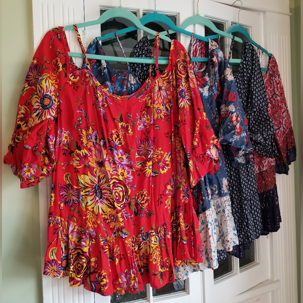 (Bundle of 4) BeachLunchLounge boho cold shoulder tops.
